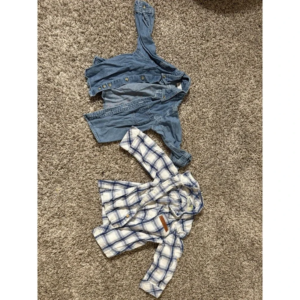 18M Toddler Boy Shirt Bundle Genuine Kids Plaid Flannel & Blue Denim Button Up